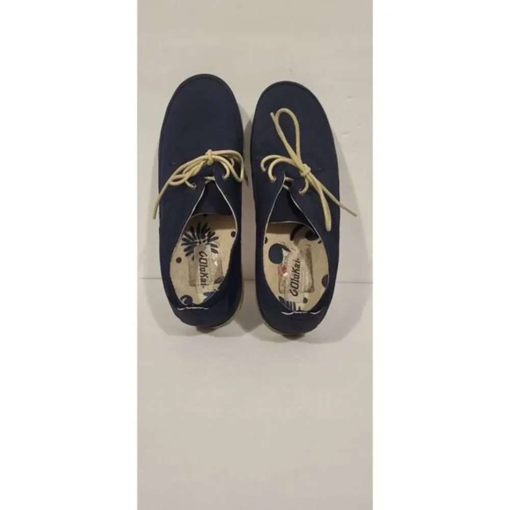 OluKai Lace Up Shoes Men's 11 Blue Canvas Leather‎ Honolulu Lace Mesh Casual